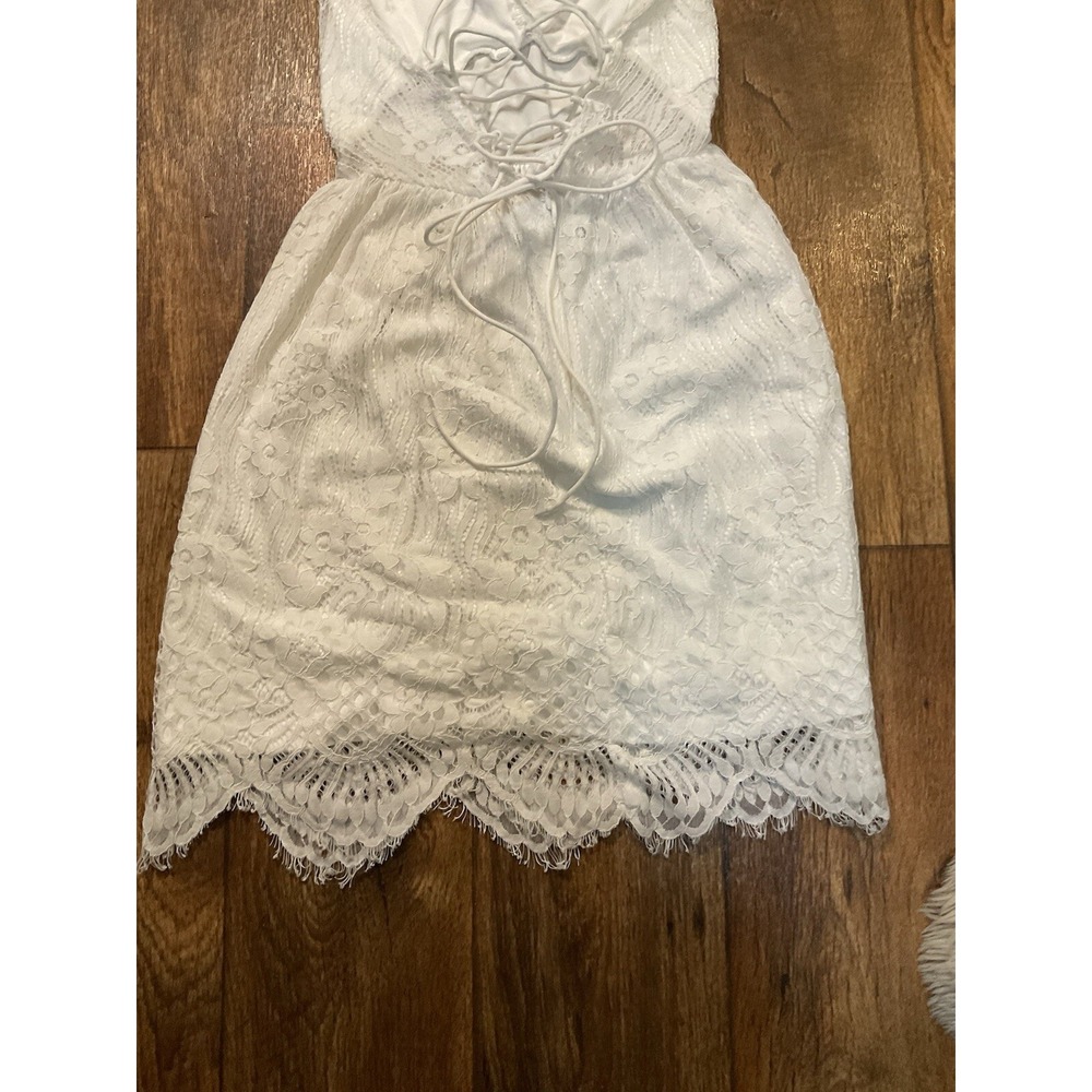 Aooksmery Dress White Lace Womens Small V Neck Lace Up Back Spaghetti Strap - Picture 6 of 9